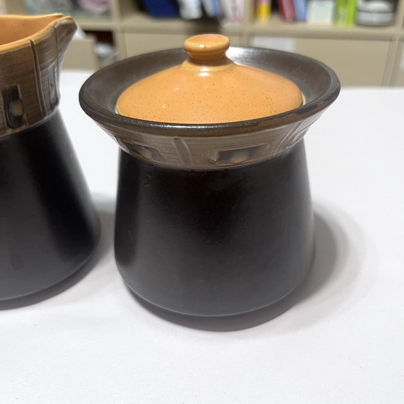 Vintage KASUGA Stoneware Sugar Bowl & Creamer Set Handcrafted in JAPAN - Picture 3 of 7